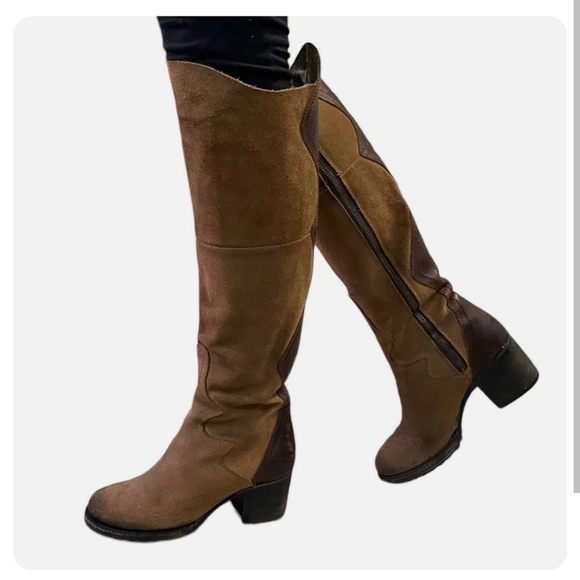 Freebird by Steven Fuego brown leather tan suede tall riding boots sz 6